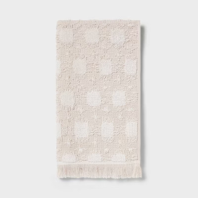 Textured Square with Fringe Hand Towel Cream - Threshold | Target