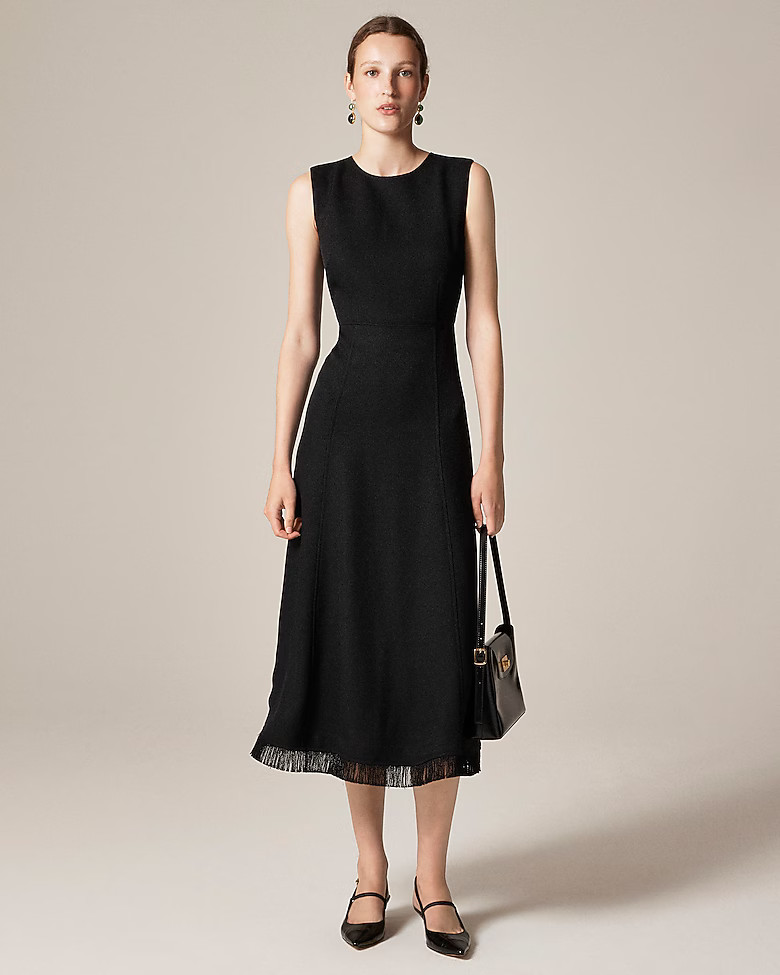 Fringe-trim midi dress in bouclé | J. Crew US
