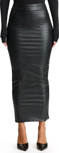 Croc Embossed Faux Leather Midi Skirt | Nordstrom