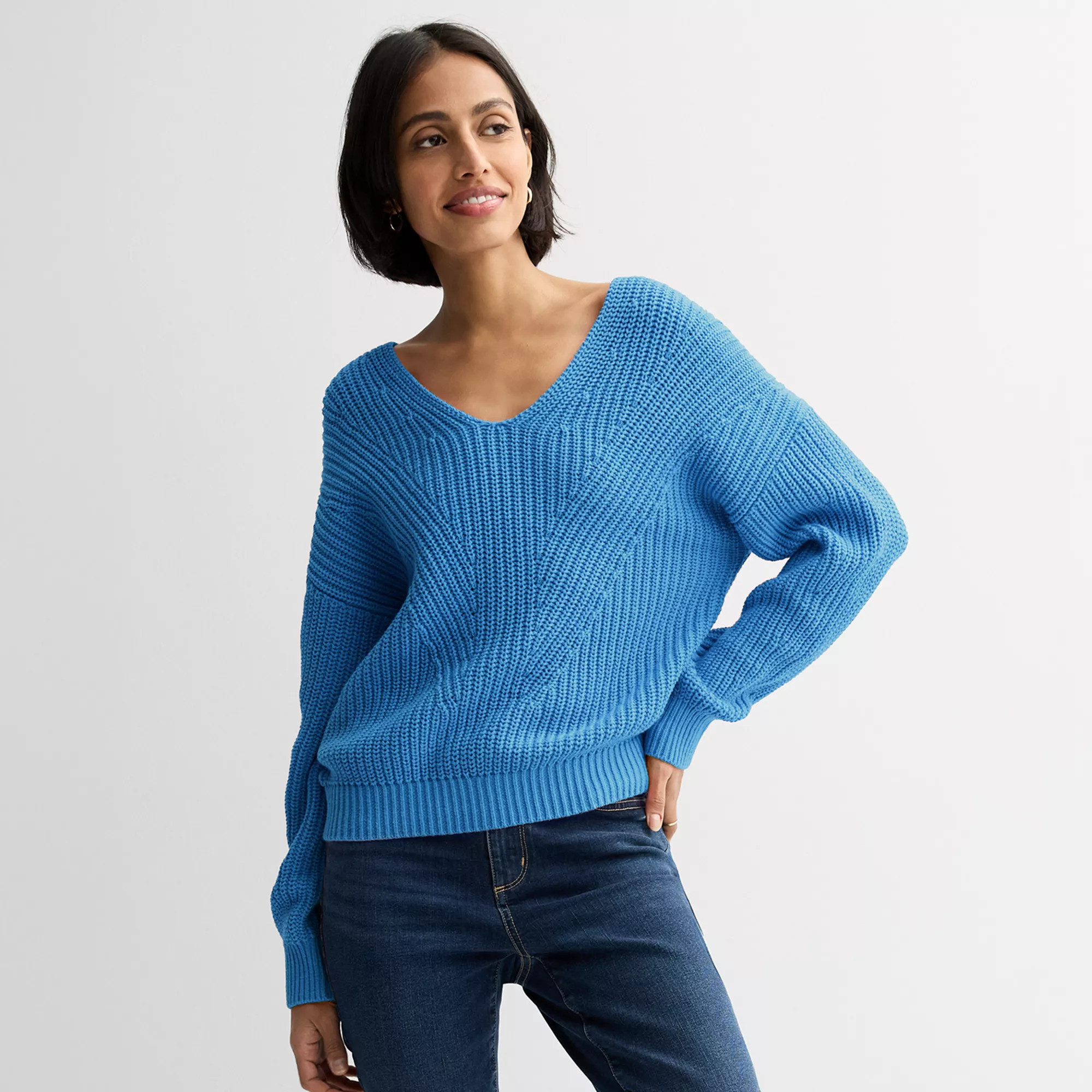 Women's Sonoma Goods For Life® Mixed Stitch V-Neck Sweater | Kohl's