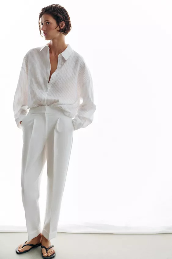 PLEATED CUFFED HEM PANTS | Zara US