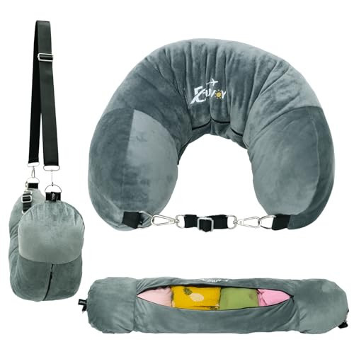 EZ4UVOY Travel Neck Pillow Stuffable with Clothes, Stuffable Neck Pillow for Travel, Packable Fillable Storage Bag for Airplane Travel, Soft Velvet Neck Pillow Case Cover | Amazon (US)