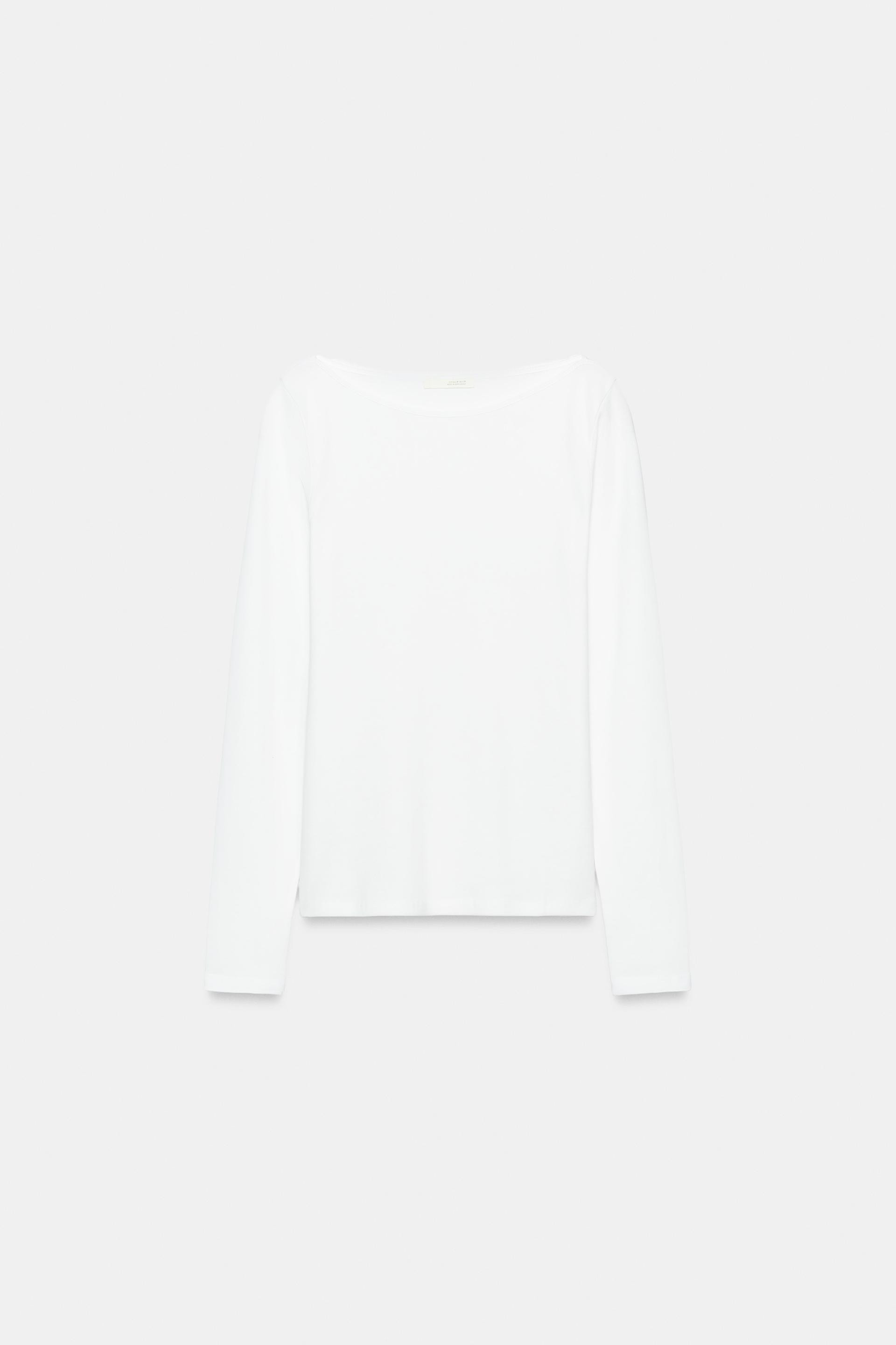 Zara - Boat Neck T-Shirt - White - M - Woman | Zara US
