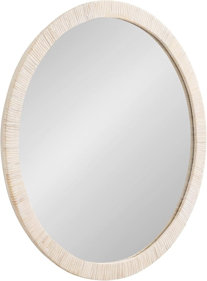 Kate and Laurel Rahfy Boho Round Rattan Mirror, 28 Inch Diameter, White, Decorative Circle Mirror... | Amazon (US)