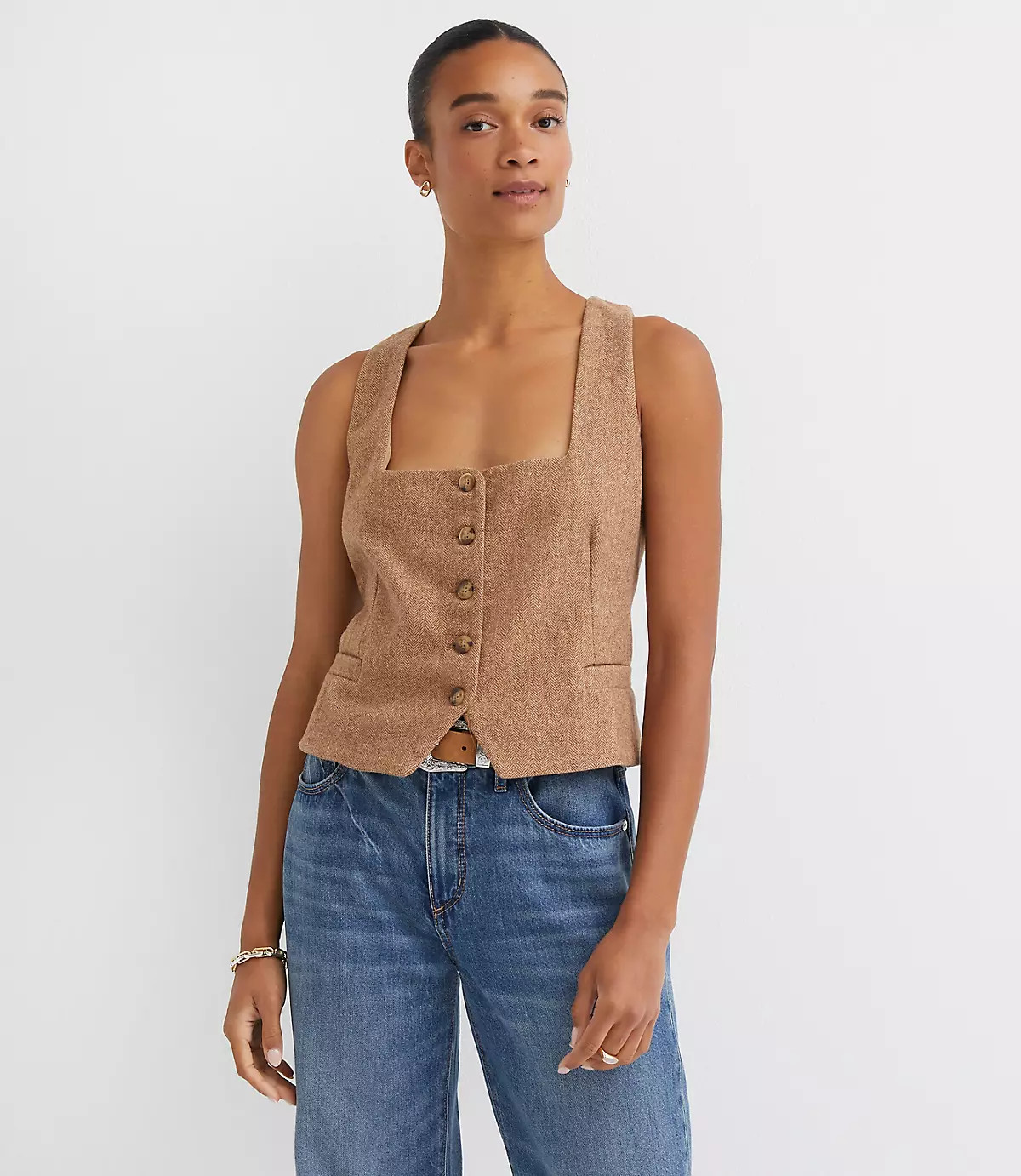 Herringbone Square Neck Vest Top | LOFT