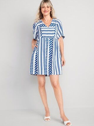 Flutter-Sleeve V-Neck Jacquard Mini Swing Dress for Women | Old Navy (US)