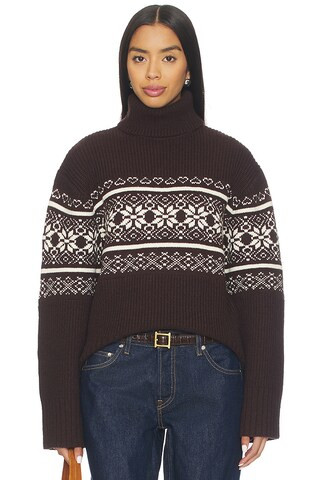 Lovers and Friends Chesca Fair Isle Turtle Neck Sweater in Brown & Ivory from Revolve.com | Revolve Clothing (Global)