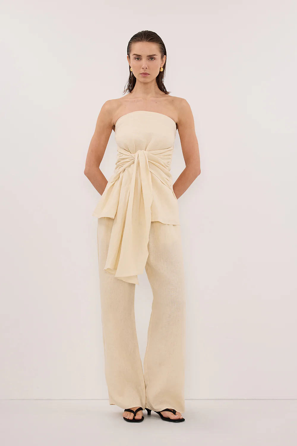 CARLA BUTTERMILK DRAWSTRING LINEN PANT | DISSH