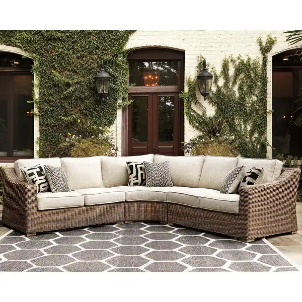 Beachcroft Beige 3-piece Outdoor Sectional - Overstock - 26396066 | Bed Bath & Beyond