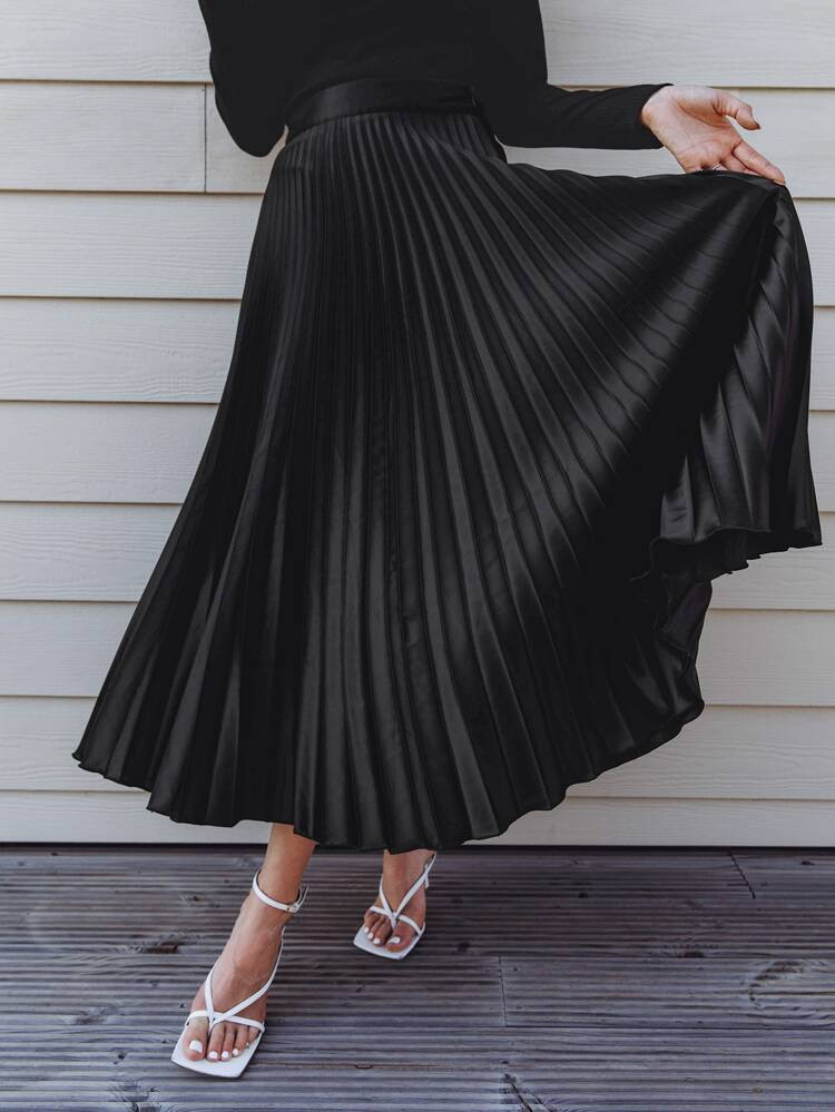 SHEIN Solid Pleated Skirt | SHEIN