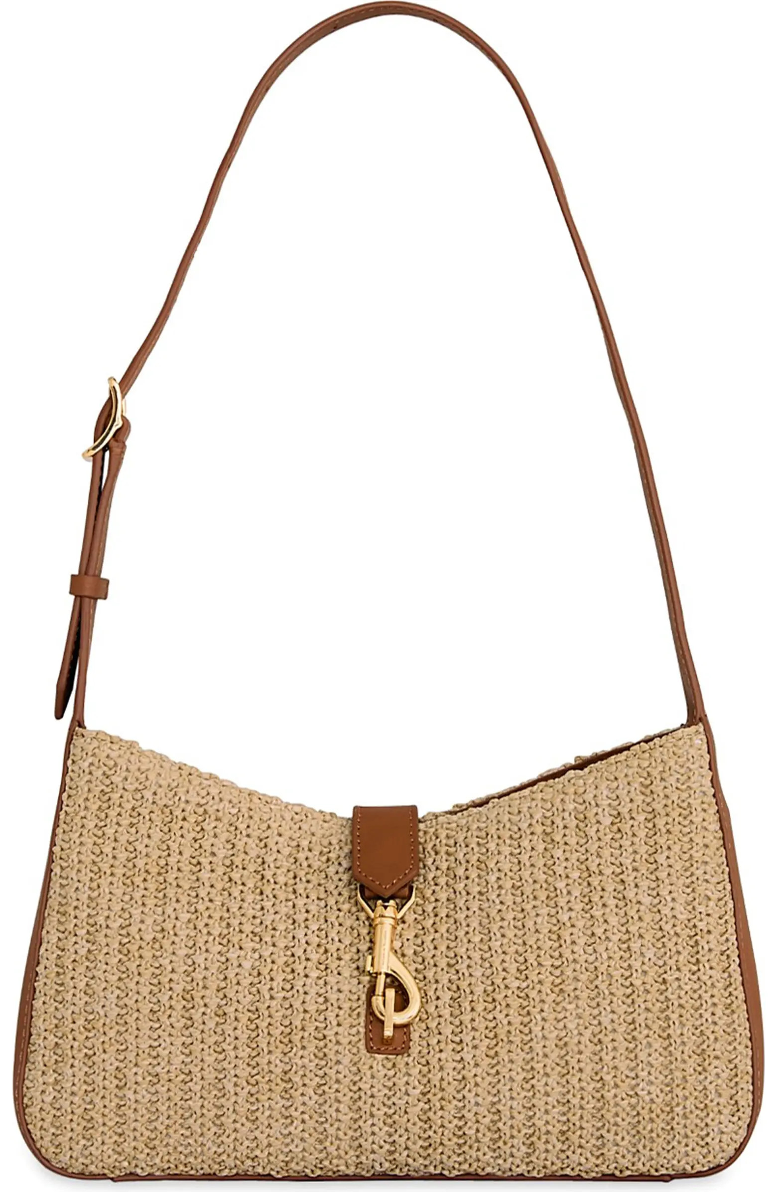 Small Megan Woven Straw & Leather Shoulder Bag | Nordstrom
