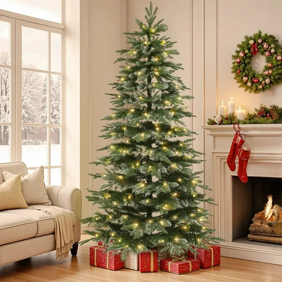 Qunler 7FT Pre-Lit Snow-Tipped Artificial Christmas Tree, 350 Lights and 1249 PE & PVC Mixed Tips... | Walmart (US)