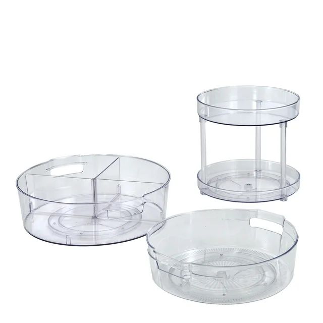 Mainstays Clear Plastic Turntable Set 3-Pack Set, Various Sizes | Walmart (US)