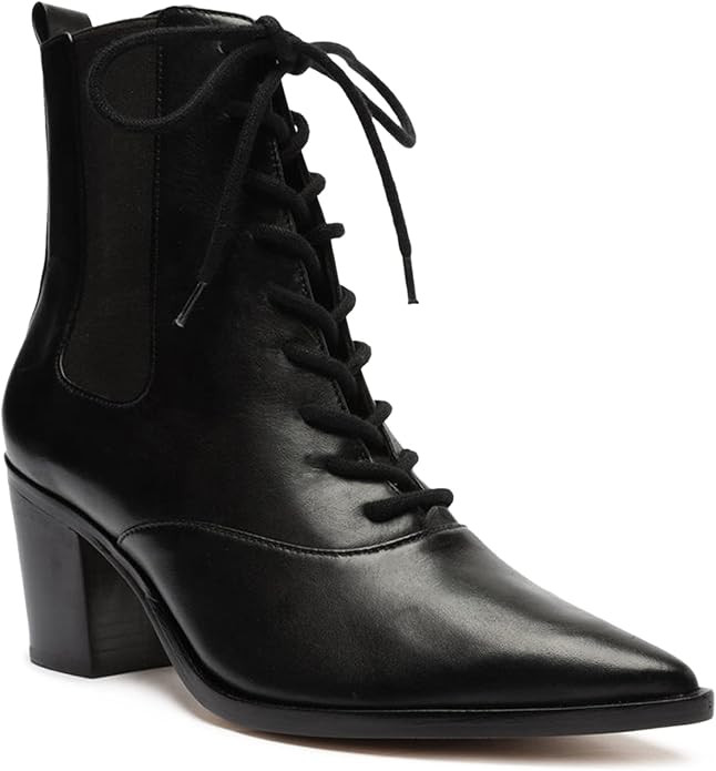 AREZZO Women's Victorian Block Heel Lace up Ankle Boot | Amazon (US)