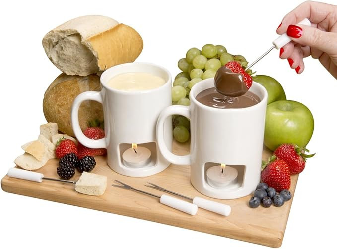 Evelots Fondue Pot Set for Chocolate, Cheese, Candy (2 Pack) Mini Ceramic Fondue Mugs Gift Set wi... | Amazon (US)
