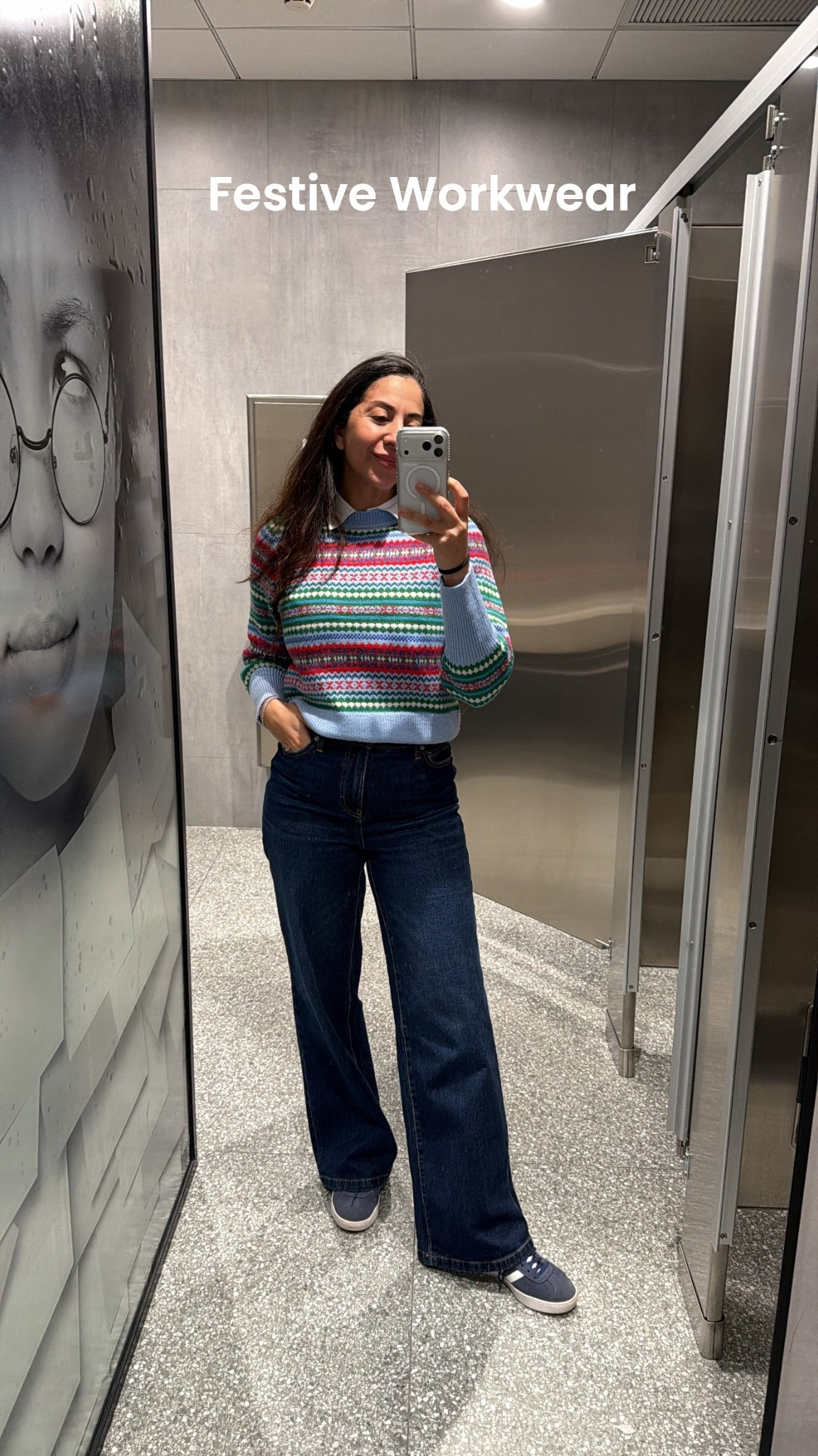 The absolute cutest most colorful fair isle sweater under $30 and wearing a size small! I layered over a button up shirt and styled with dark jeans and adidas for work!

#LTKHoliday #LTKSeasonal #LTKFindsUnder50