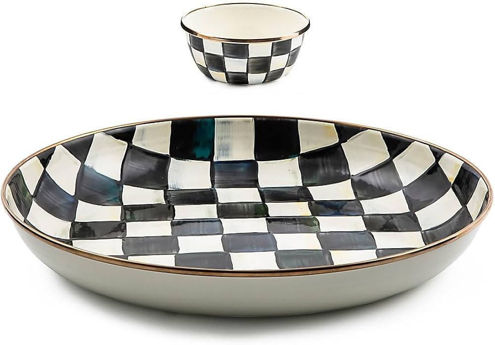 MACKENZIE CHILDS Chip-and-Dip Serving Set, Abundant Bowl and Pinch Bowl Set, Black-and-White Cour... | Amazon (US)