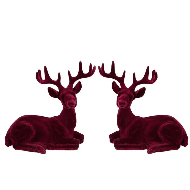 Northlight Set of 2 Burgundy Sitting Reindeer Christmas Figures 7" - Walmart.com | Walmart (US)