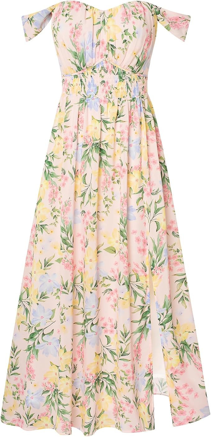 GRACE KARIN 2025 Women's Summer Floral Print Flowy A Line Maxi Dresses Sleeveless Smocked Off Sho... | Amazon (US)
