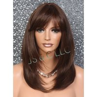 Human Hair Blend Wig Face Framing Razor Cut Brown Auburn Mix Heat Ok Full Bangs Center Part Stright Long Hair Cancer/Alopecia/Cosplay | Etsy (US)