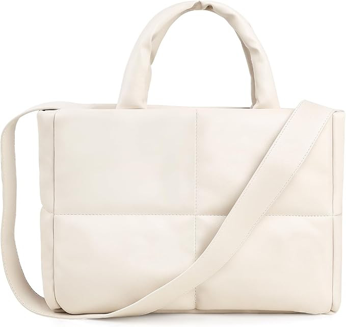 Puffer Tote Bag, Quilted Crossbody Bag with Zipper, Soft Padded Cotton PU Leather Shoulder Bags | Amazon (US)