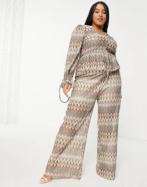 Outrageous Fortune Plus knitted top co ord in geo print | ASOS (Global)