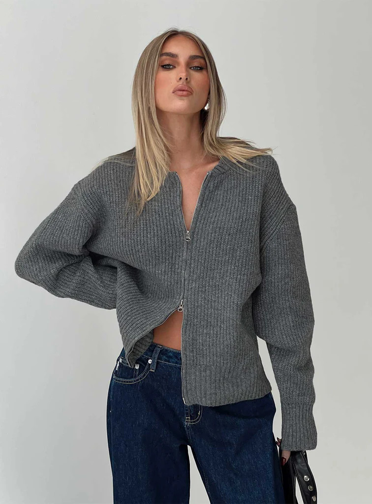 Lexene Zip Through Jumper Grey | Princess Polly US