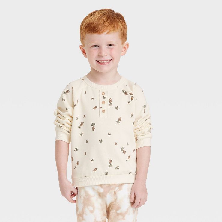 Grayson Collective Toddler Henley Fleece Crewneck Sweatshirt - Cream | Target
