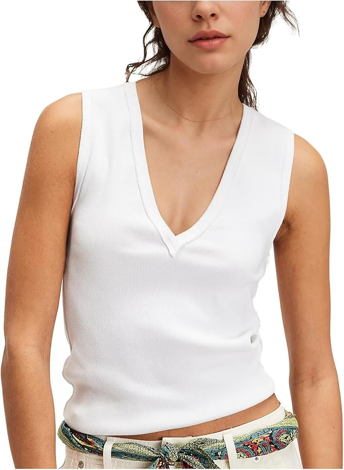 Womens Cotton Ribbed Neria Tank Tops V Neck Casual Sleeveless Cami Crop Tops Summer Workout Going... | Amazon (US)