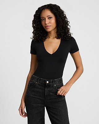 Body Contour Compression V-Neck Short Sleeve Bodysuit | Express