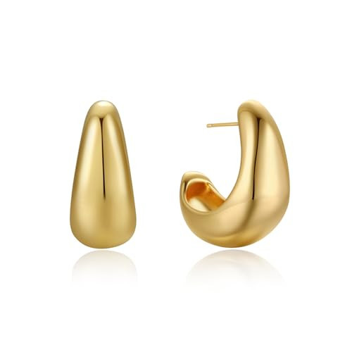 FRUMOS 925 Sterling Silver Huggie Earrings for Women 18K Gold Plated Hoop Earrings for Women Hypoallergenic stud Fashion Dainty Jewelry Gifts (Teardrop Earrings) | Amazon (US)