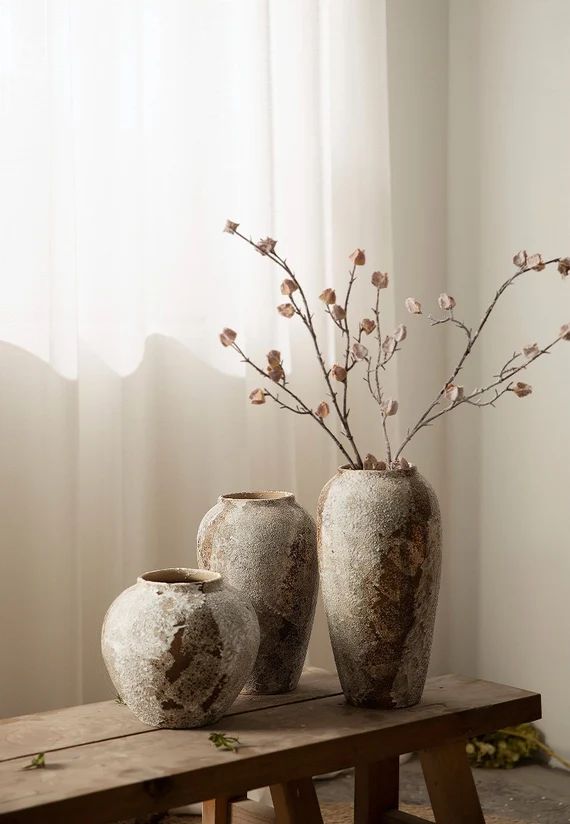 Antique Effect Hydroponic Ceramic Vase | Vases for Flowers, Flower Pots, Textured, Stoneware, Rus... | Etsy (US)