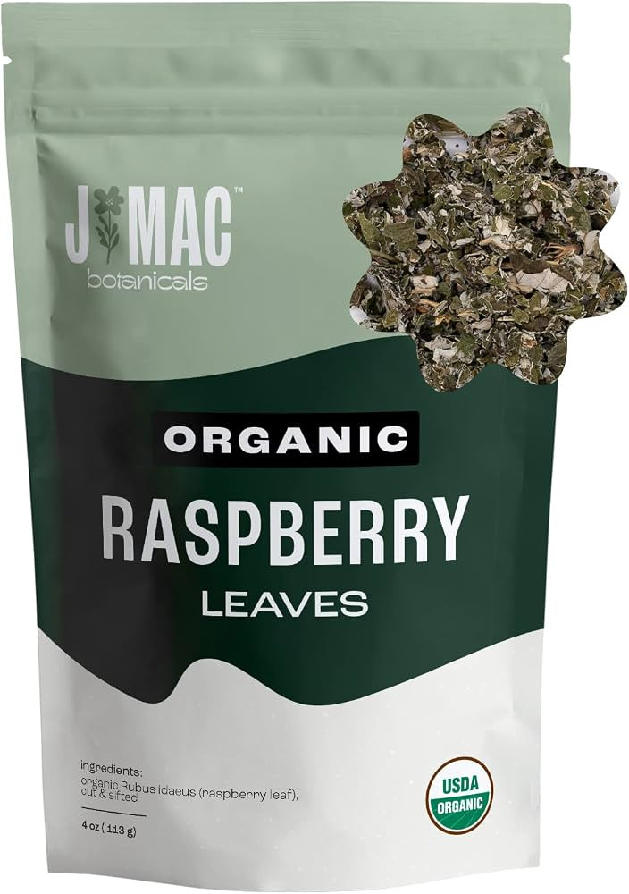 J Mac Botanicals, Organic Red Raspberry Leaf, Herbal tea (4 ounce bag 50+ cups) cut & sifted drie... | Amazon (US)