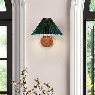 LANSEKI Mayville 12 in. Classic 1-Light Dimmable Wall Sconce with Emerald Parchment Paper Shade H... | The Home Depot