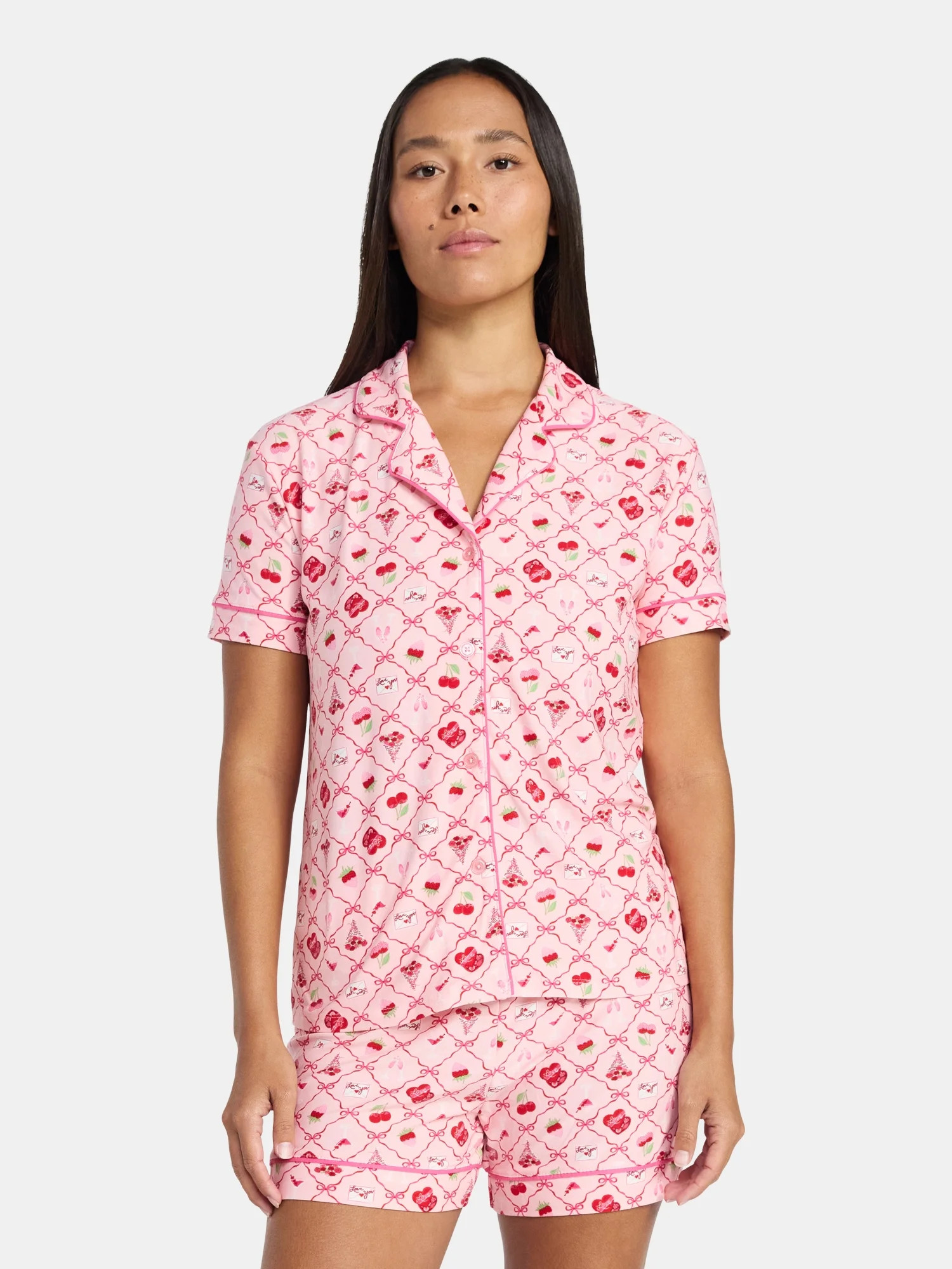 Jaclyn Women's Valentine's Day Notch Collar Top and Shorts Pajama Set, 2-Piece, Sizes S-XL | Walmart (US)