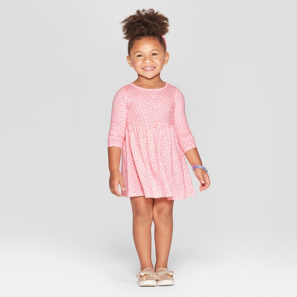 Toddler Girls' Heart All Over Print A-Line Dress - Cat & Jack Pink 12M | Target