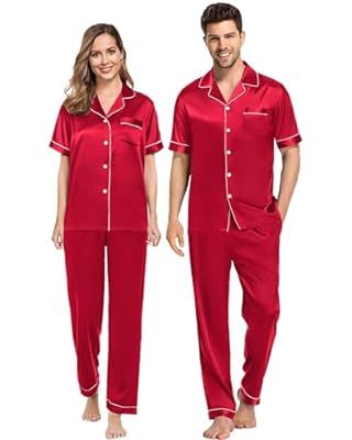 SWOMOG Men's Silk Satin Pajama Set Short Sleeve Classic Sleepwear Button Down Loungewear with Lon... | Amazon (US)