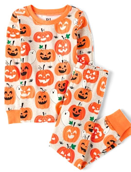 Unisex Kids Halloween Glow In The Dark Long Sleeve Pumpkin Print Snug Fit Cotton Pajamas - H/T VA... | The Children's Place