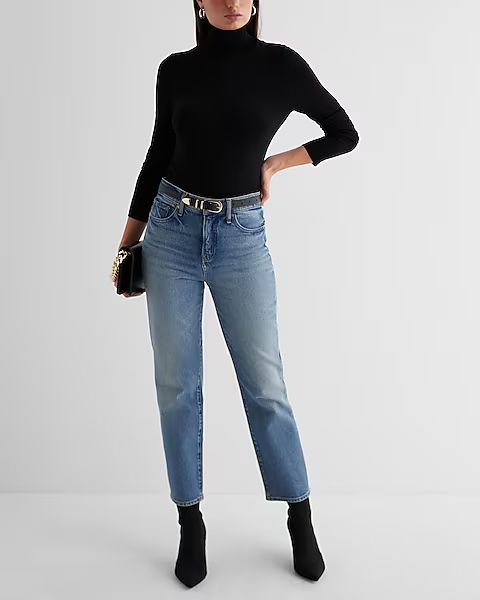 High Waisted Medium Wash Straight Ankle Jeans | Express