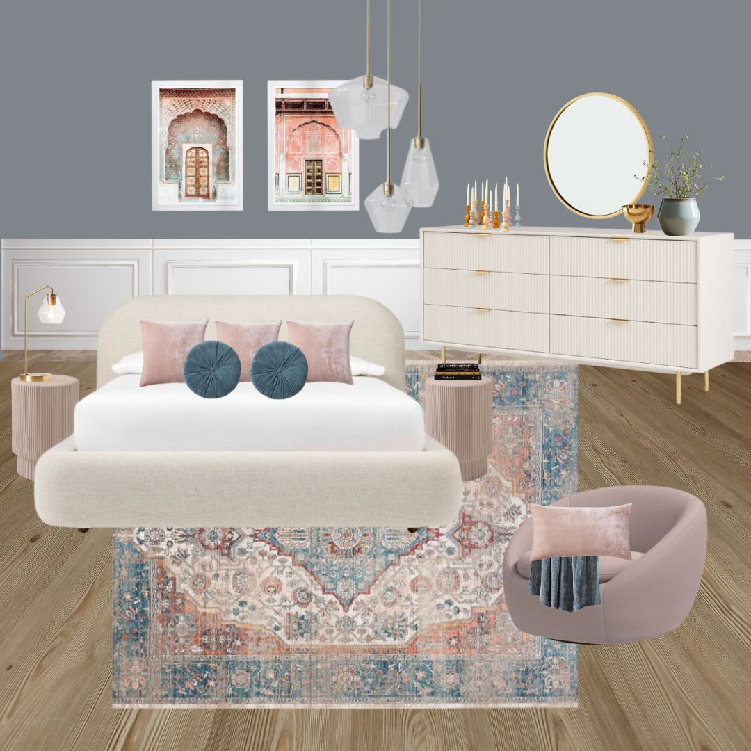 Perfect bedroom for anyone who loves the softness of pink with some darker rich colors that juxtaposes. The soft curves with the fluted accent furniture also creates some variety in line and texture making this room romantic, fun, and flirty! 

#westelm #bedroom #interiordesign 

#LTKHome #LTKSeasonal #LTKFamily