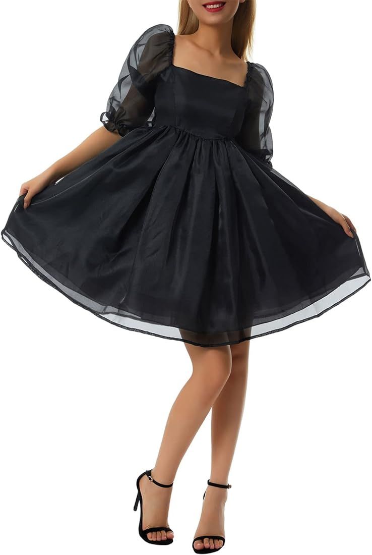 Women's Puff Sleeve Tulle Princess Dress Off Shoulder Square Neck Fairy Mini Dress Tie Dye Party ... | Amazon (US)