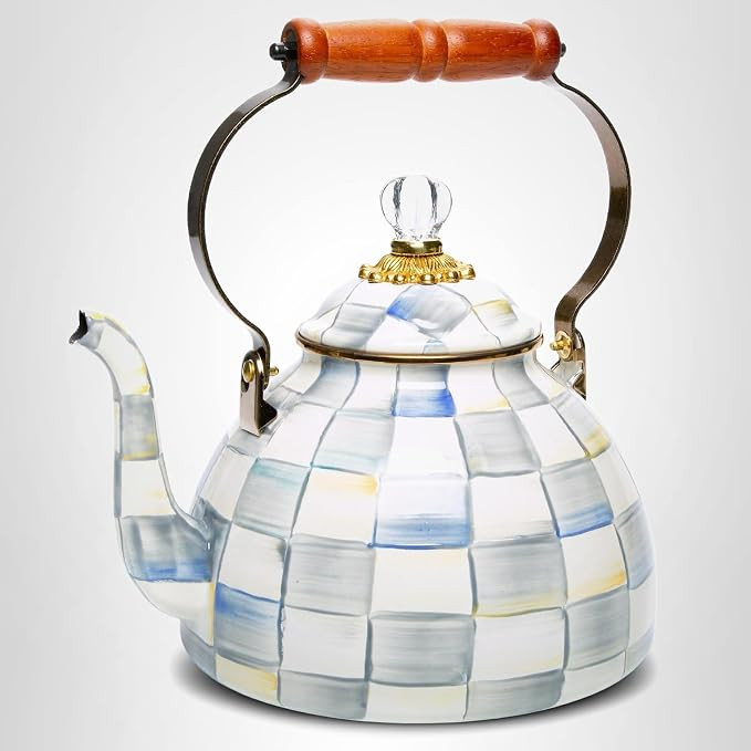 MACKENZIE-CHILDS Enamel Tea Kettle, Stylish Tea Kettle for Stovetop, Grey-and-White Sterling Chec... | Amazon (US)