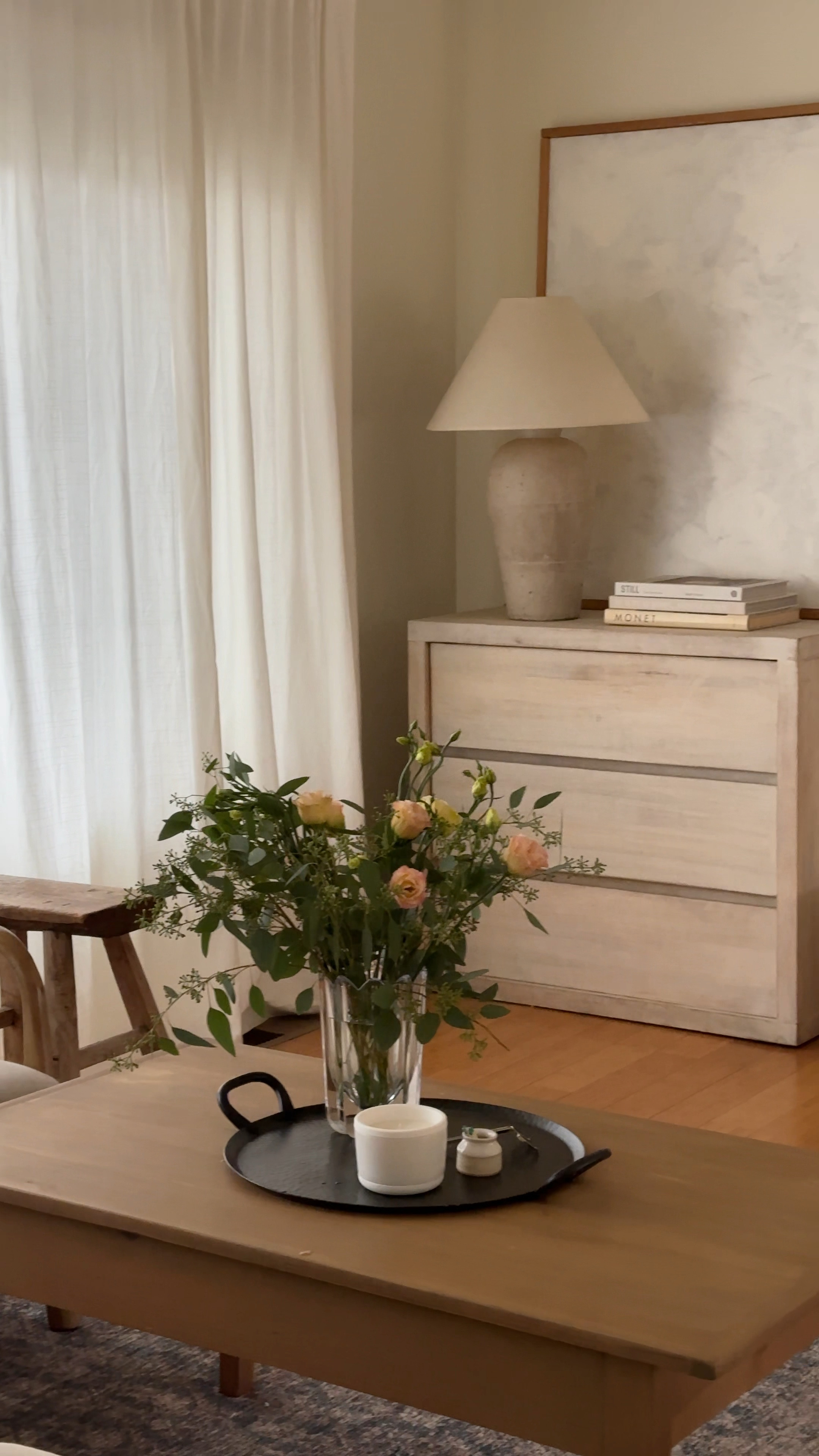 Simple, neutral living room design ideas.
Coffee table decor. Dresser decor. Console decor.

Coffee table and lamp were thrifted and DIYed, large art by me :)



#LTKhome #LTKVideo