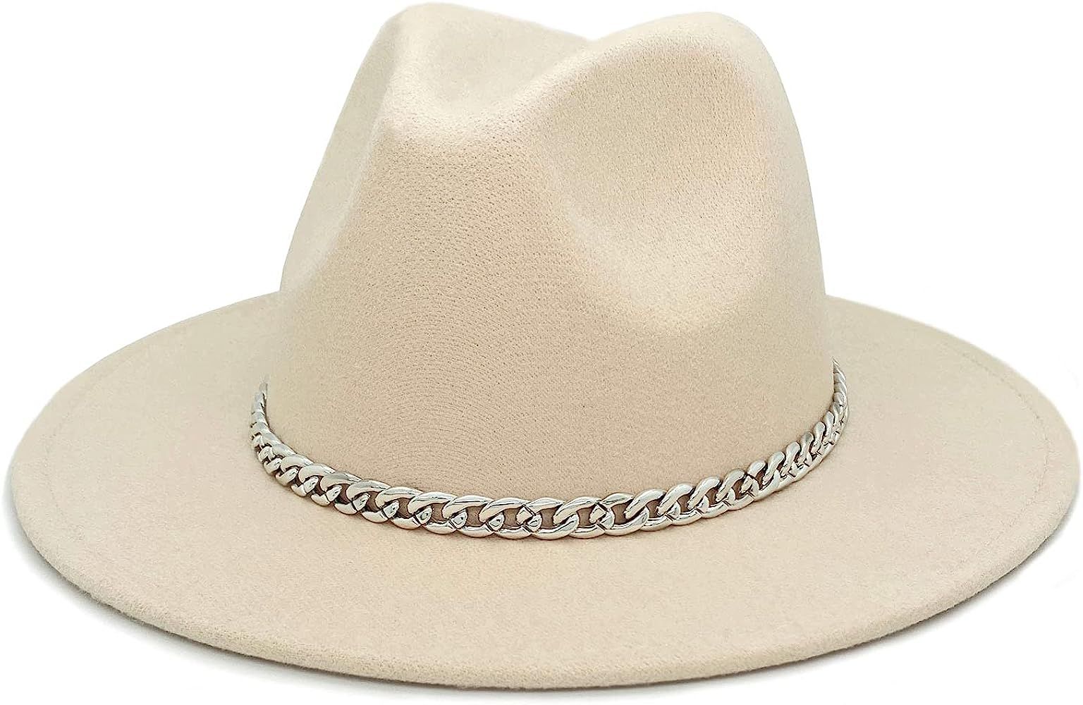 Gossifan Classic Wide Brim Fedora Hat with Chain Belt Buckle | Amazon (US)