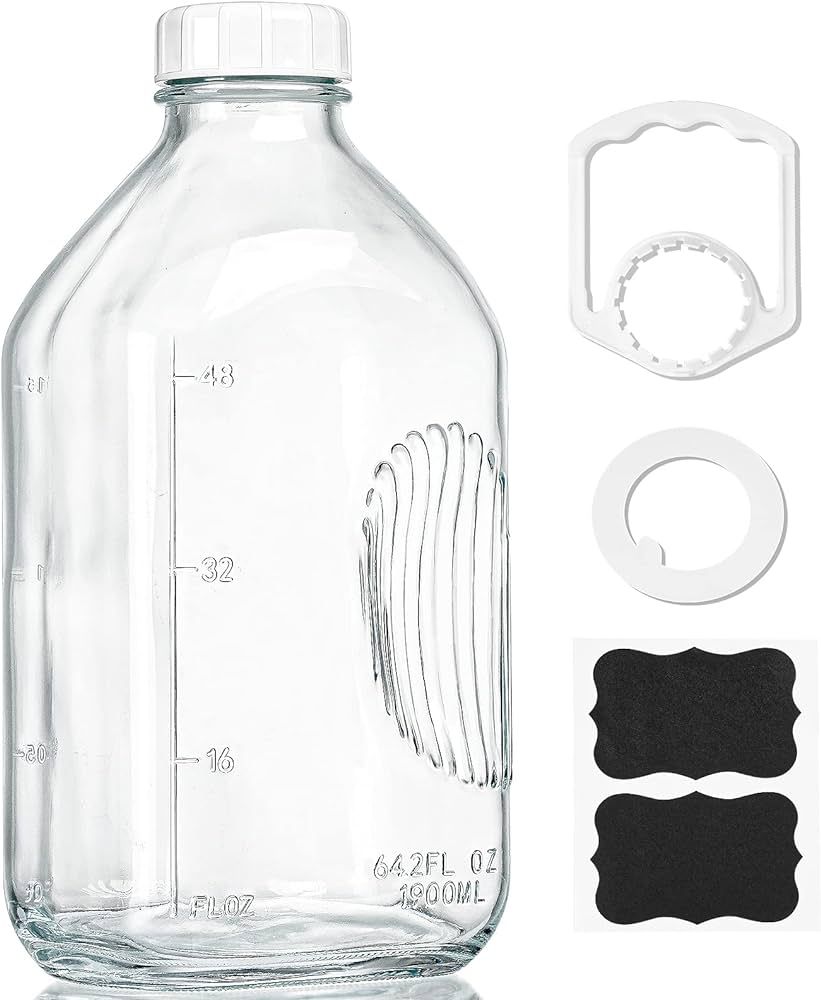 64 Oz Heavy Duty Glass Milk Bottle with Reusable Airtight Strong SCREW LID - 1/2 Gal Glass Water ... | Amazon (US)