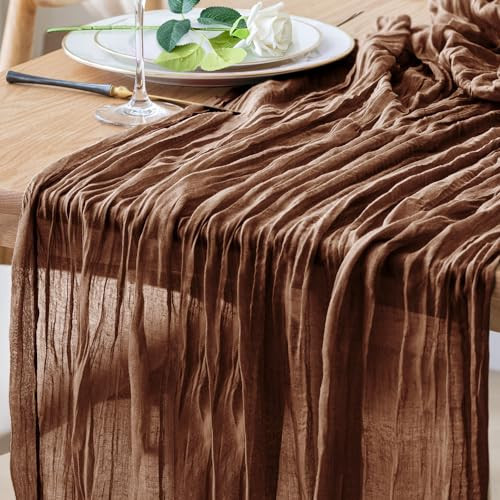 Xiomot Table Runner Cheesecloth 10FT Brown Boho Gauze Cheese Cloth Rustic Sheer Table Runners for Wedding Bridal Baby Shower Party Decoration | Amazon (US)