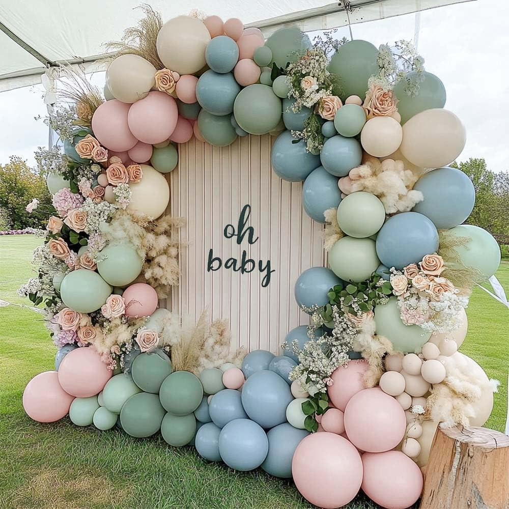Dusty Green Pink Blue Balloon Arch Double Stuffed Pastel Pink Dusty Blue Light Sage Green White L... | Amazon (US)