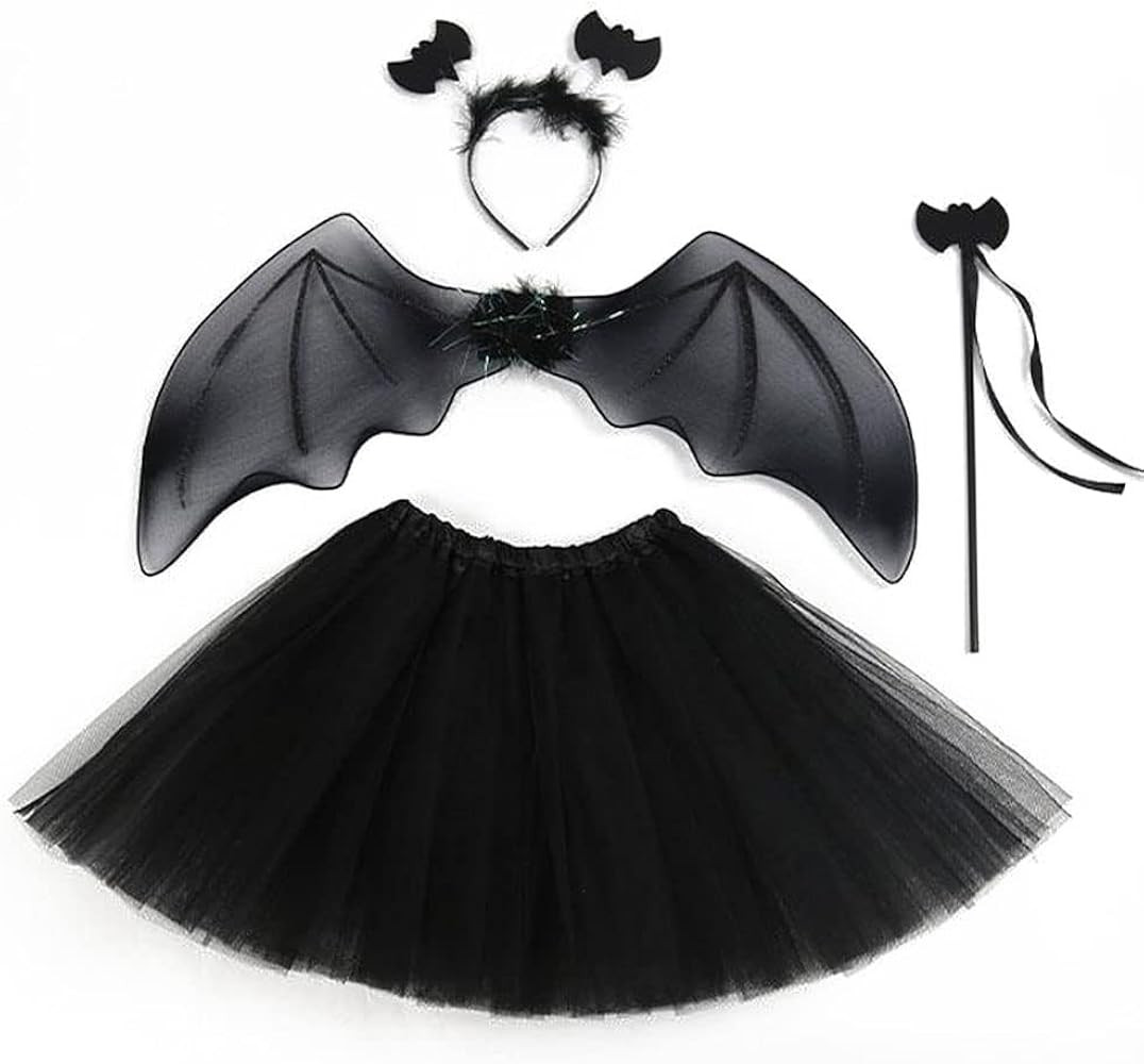 4pcs Halloween Bat Costume Set Tutu Skirt + Bat Wings + Bat Headband + Bat Wand Dress Up Costumes... | Amazon (US)