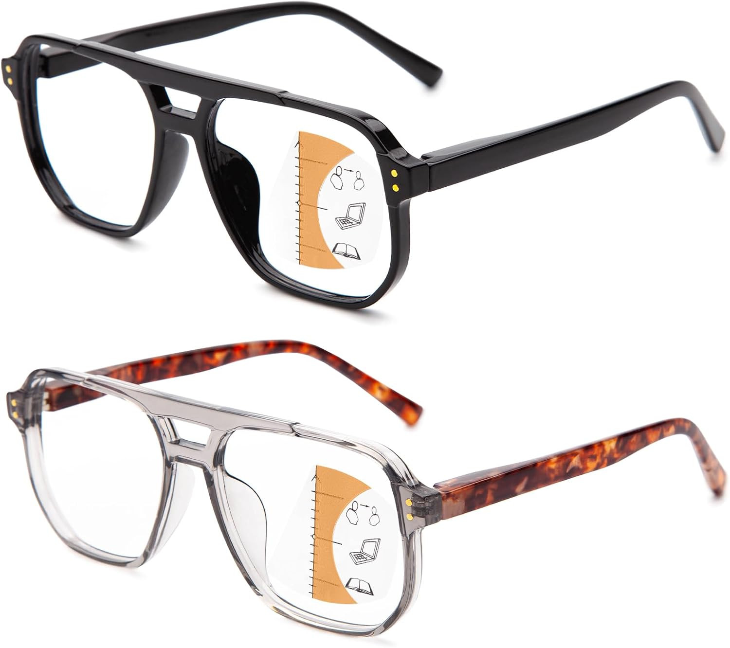 JO Progressive Multifocus Reading Glasses Men Women - No Line Progressive Reader Half-Rim for Mid-Near | Amazon (US)