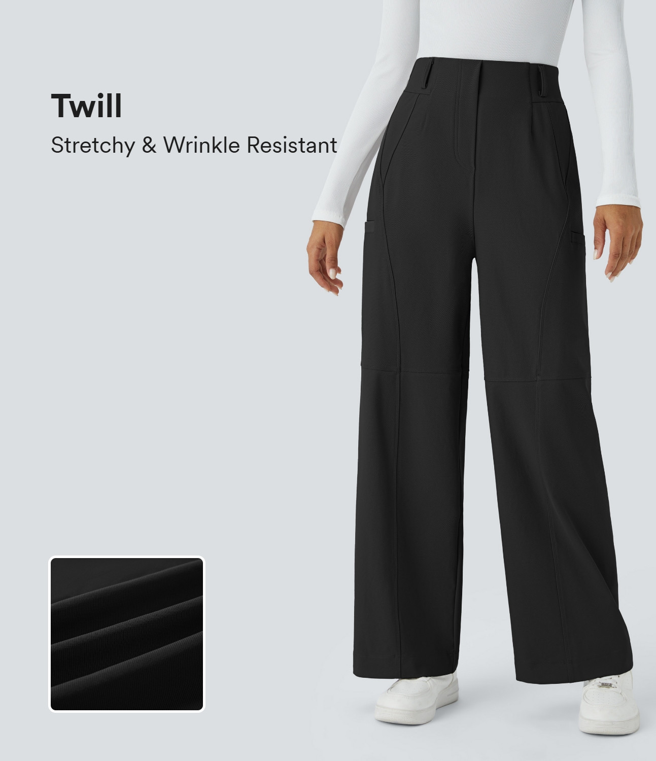 Halara Halara Flex™ High Waisted Side Pocket Wide Leg Twill Work Pants - Black - M(regular) | HALARA